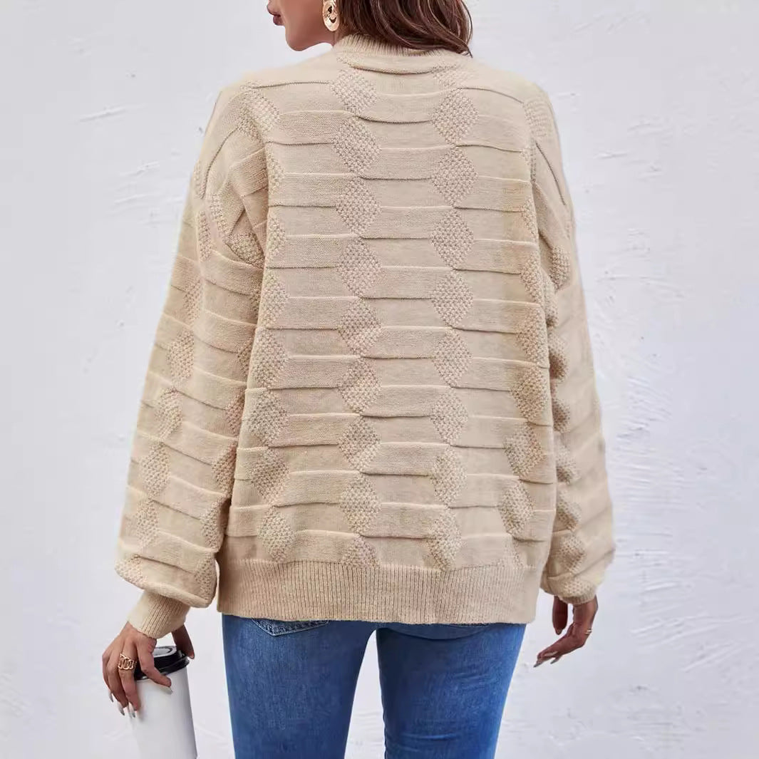 Casual Long-sleeved Round Neck Solid Color Pullover Sweater