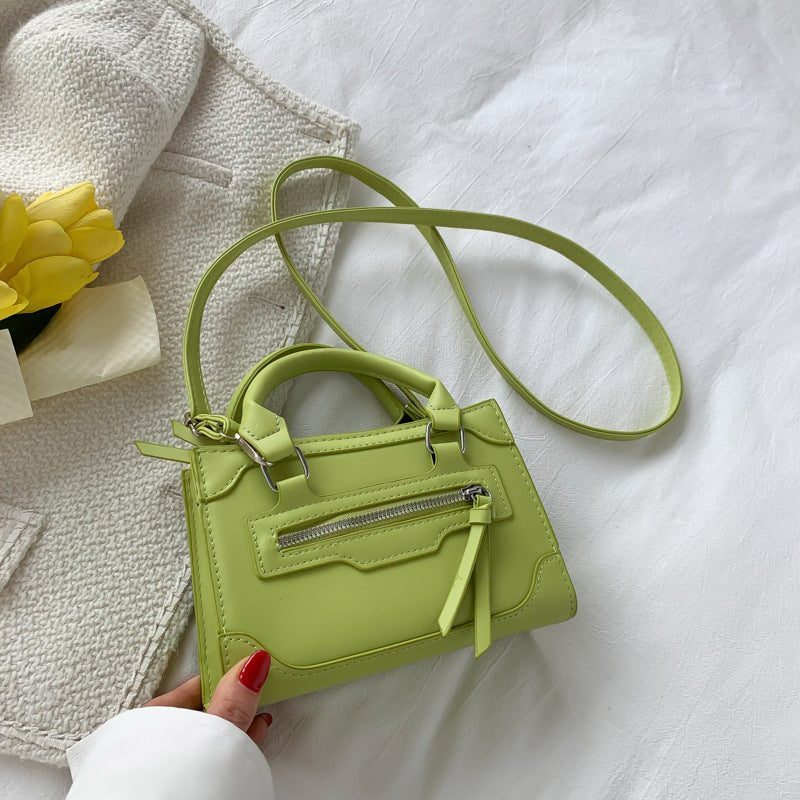 Women's Candy Color One Shoulder Zipper Small Square Bag