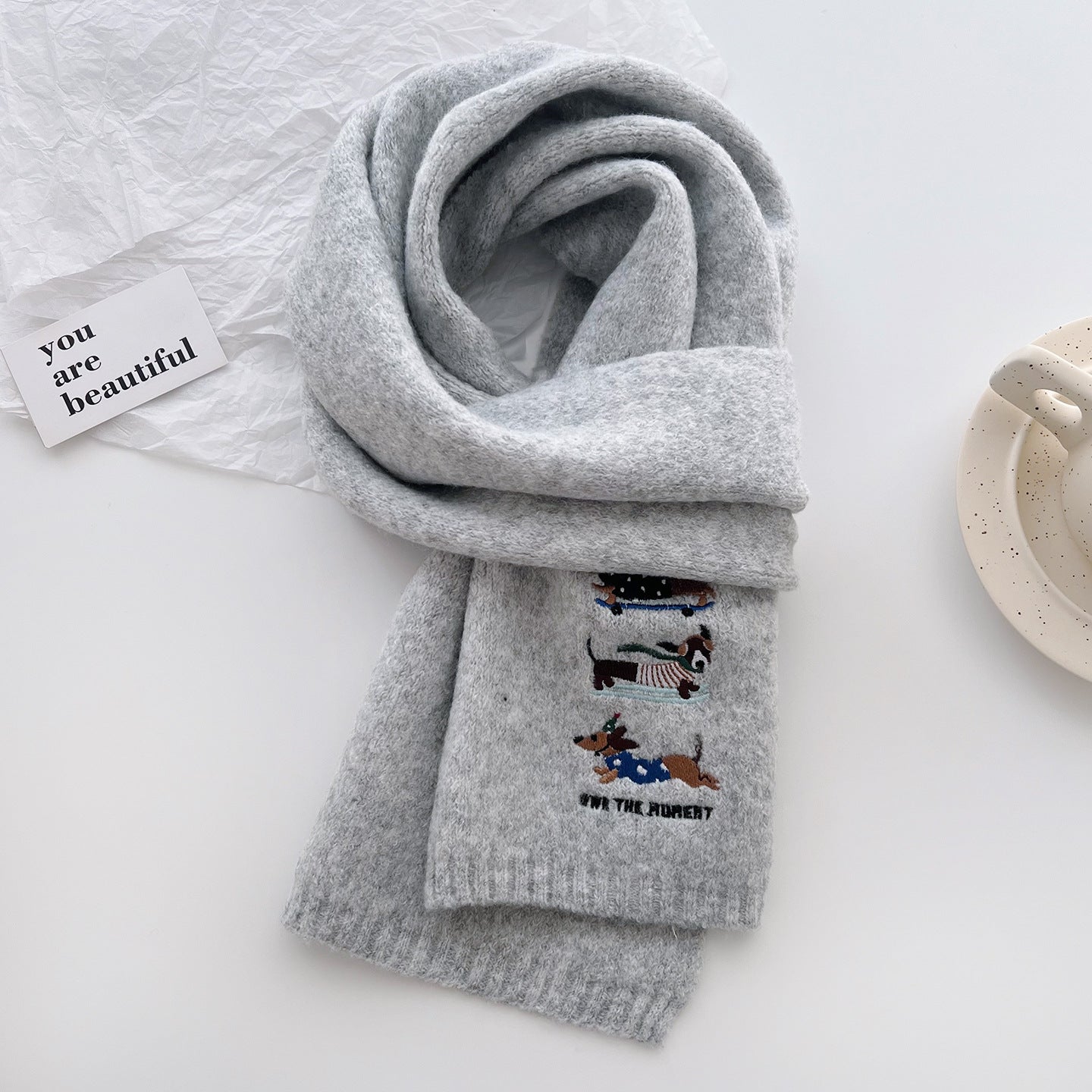 Sausage Dog Embroidered Scarf For Men And Women