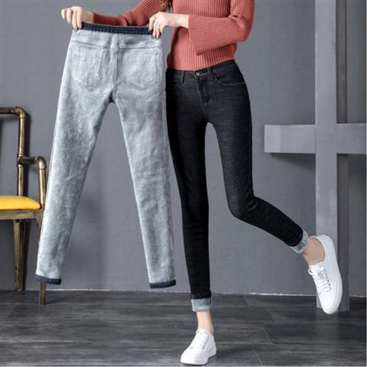 Women's Black Tight Fit And Thin Outer Wear Warm Cotton Pants