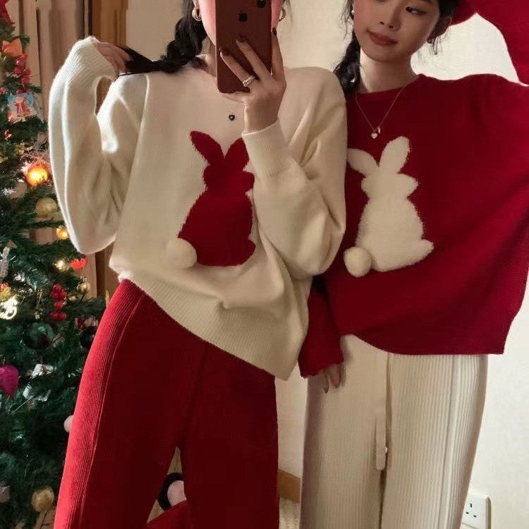 Cute Jacquard Christmas Knitted Sweater For Women