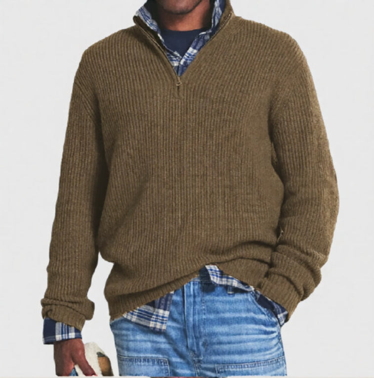 Men's Business Casual Loose Zip Stand Collar Sweater