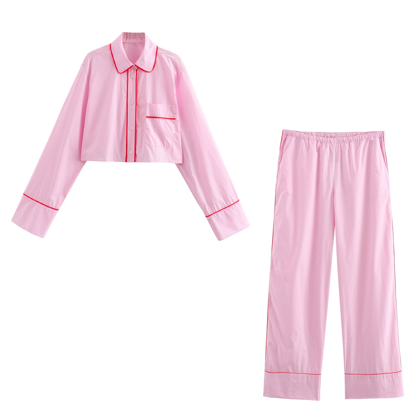 Women's Simple Striped Pajamas Style Shirt Pants Suit