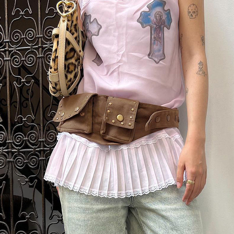 Western Style Retro Snap Fastener Small Waist Bag