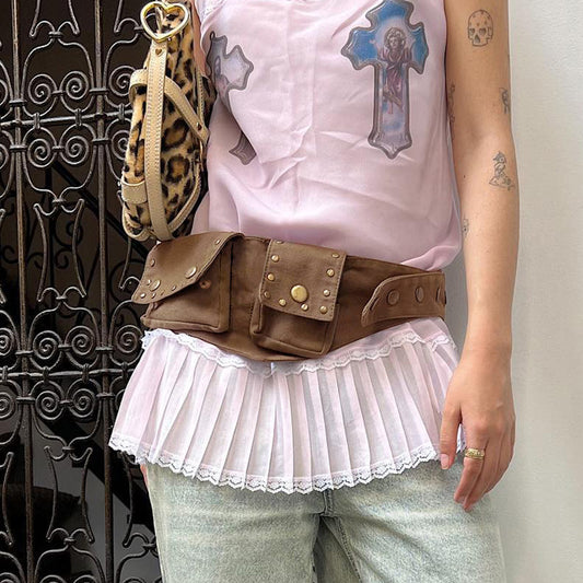 Western Style Retro Snap Fastener Small Waist Bag