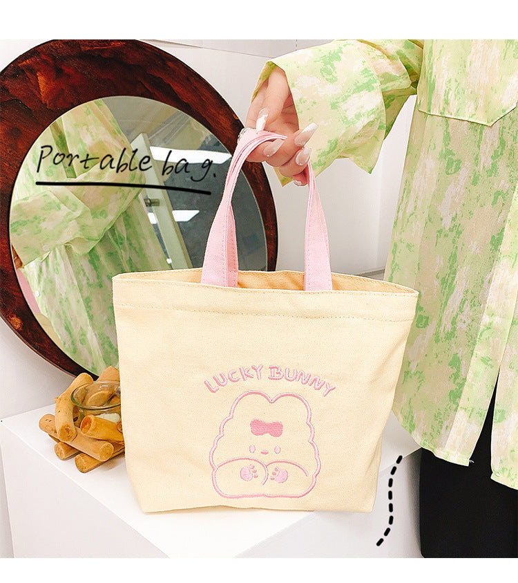 Portable Canvas Embroidery Cartoon Student Simple Handbag