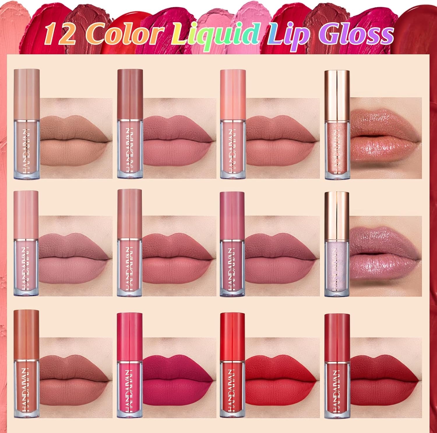 12 Piezas Pintalabios Permanente Liquido, Labiales Mate De Larga Duracion, Rojo Gloss, Barra De Labios Impermeable, Lipstick Set Kit Maquillaje, Para Mujeres Regalo San Valentín Cumpleaño