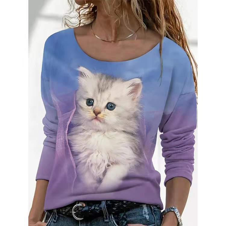 New Animal Pattern Long-sleeved T-shirt Female Bottoming Shirt