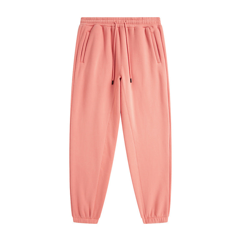 Plus Fleece Clean Color Pinched Foot Drawstring Sweatpants