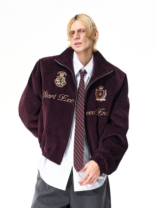 Men's Autumn And Winter Noble Embroidered Badge Men's Stand Collar Jacket