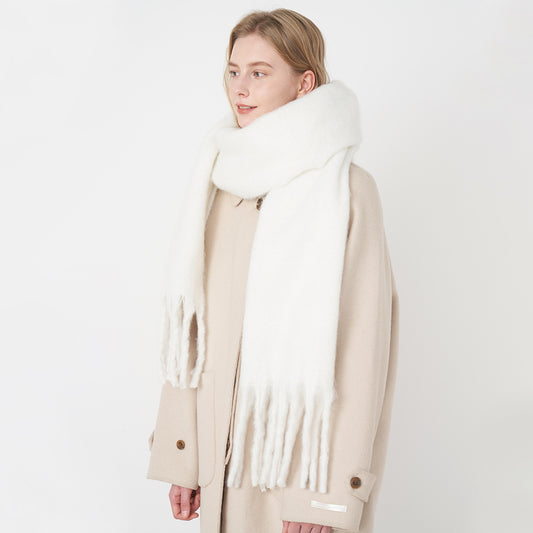 All-match Soft Glutinous Solid Color Cashmere-like Tassel Scarf For Women
