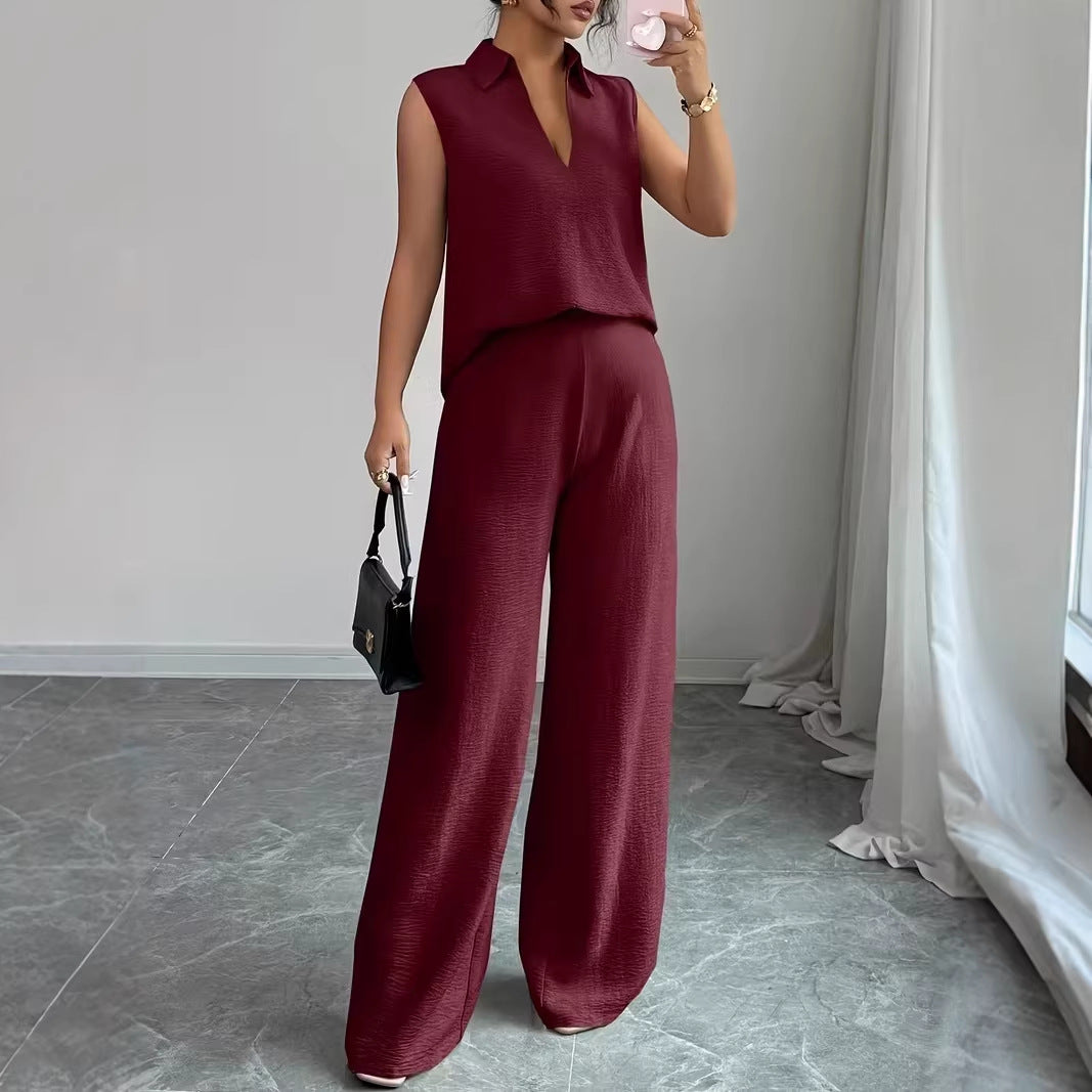 Stylish Sleeveless Top And Wide Leg Pants Set