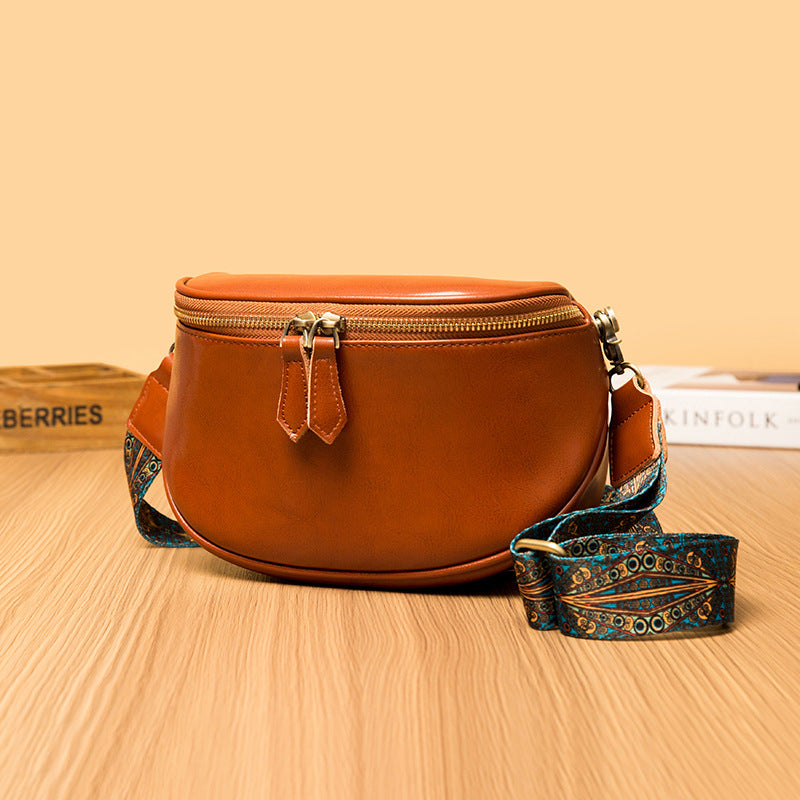 Oil Wax Leather One Shoulder Crossbody Bag Texture Foreign Style