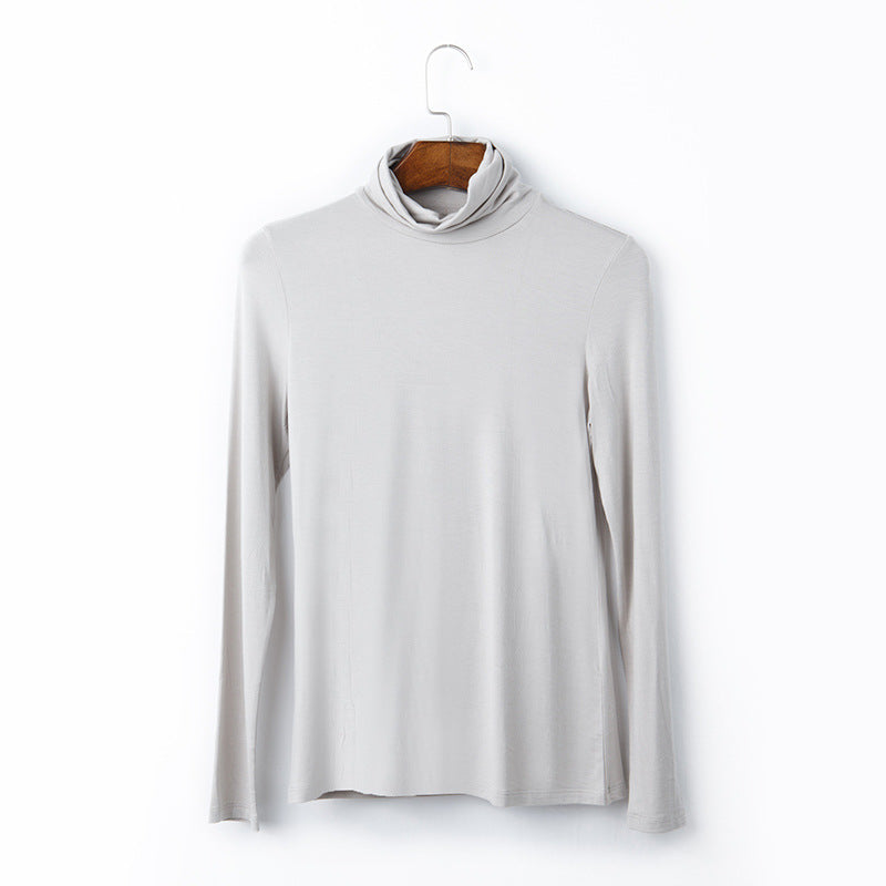 Oversize Women's Long Sleeved T-shirt Solid Color High Collar Modal Undercoat
