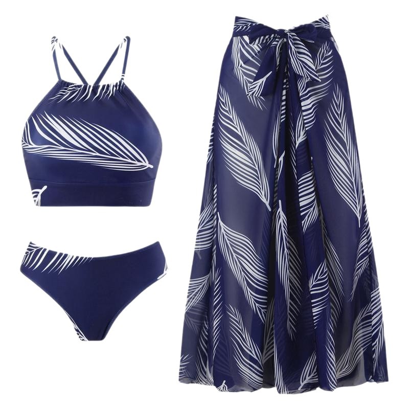 Conservative Three-piece Skirted Bikini Set