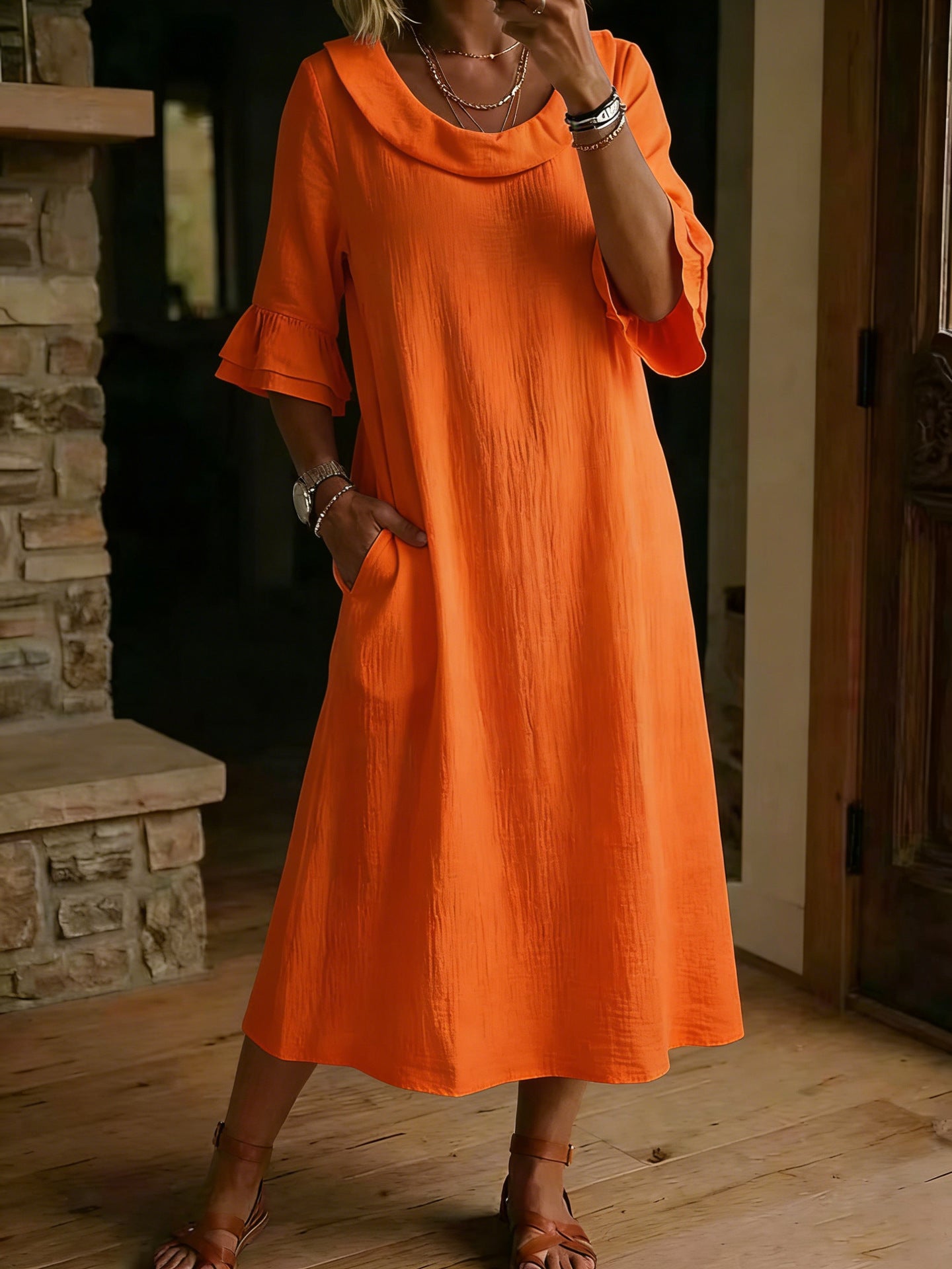 Women's Fashion Solid Color Crew Neck Dress