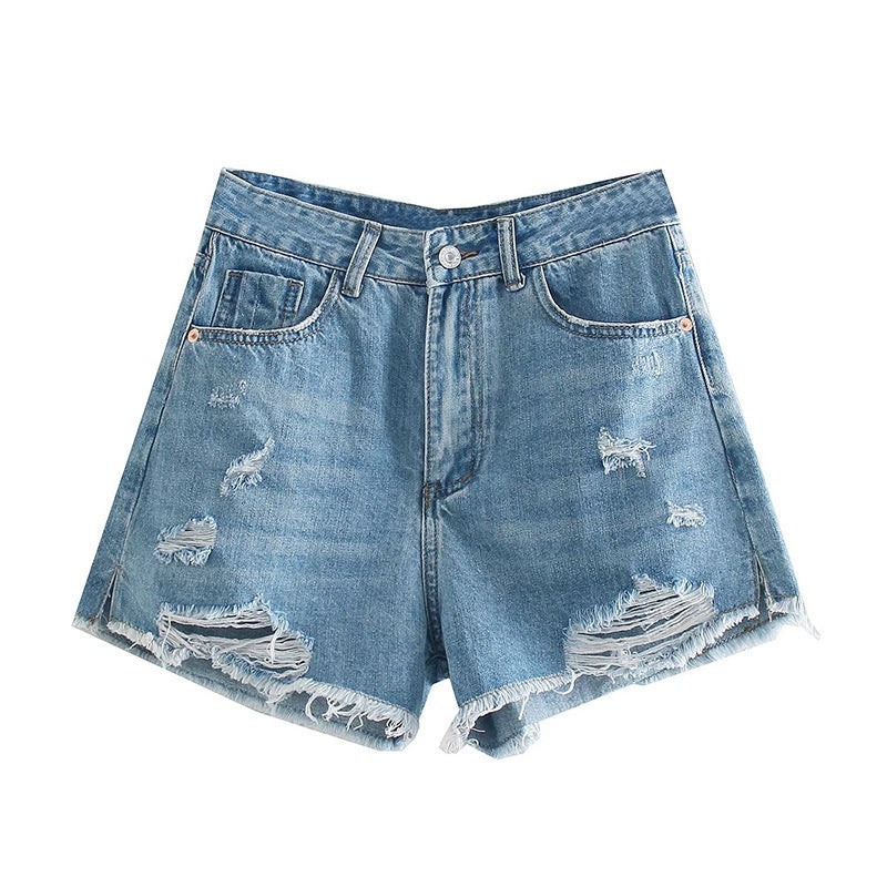 FashionWomen's Ripped High Waist Denim Shorts