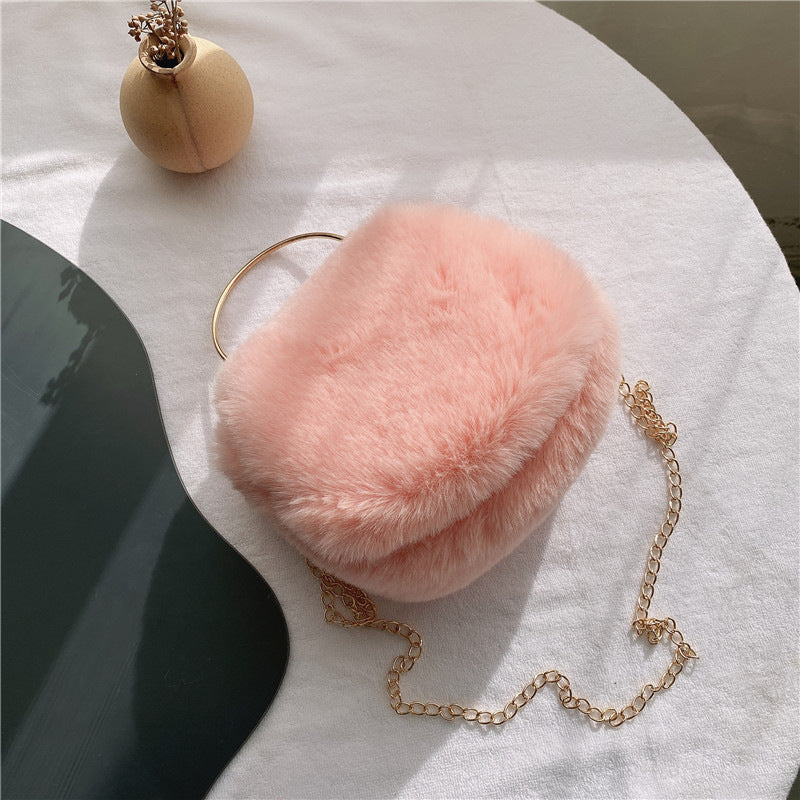 Women's Fashion Chain Plush Crossbody Bag