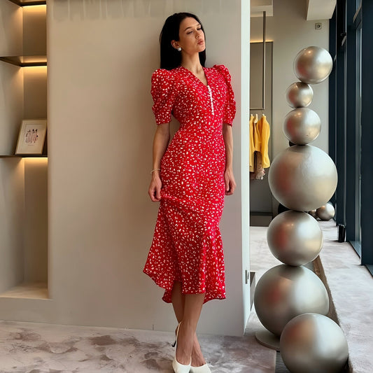 Retro Floral Elegant Figure-flattering Fashion Dress