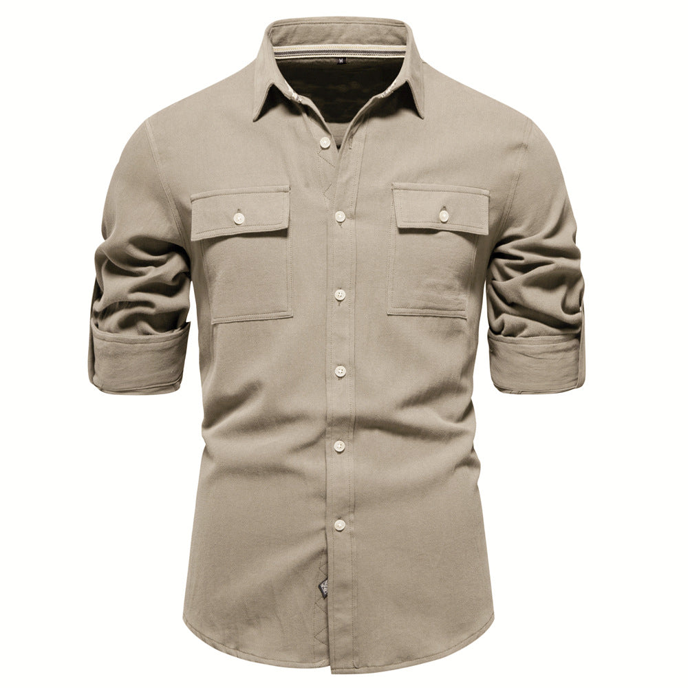 Business Pure Color European Size Long Sleeve Shirt