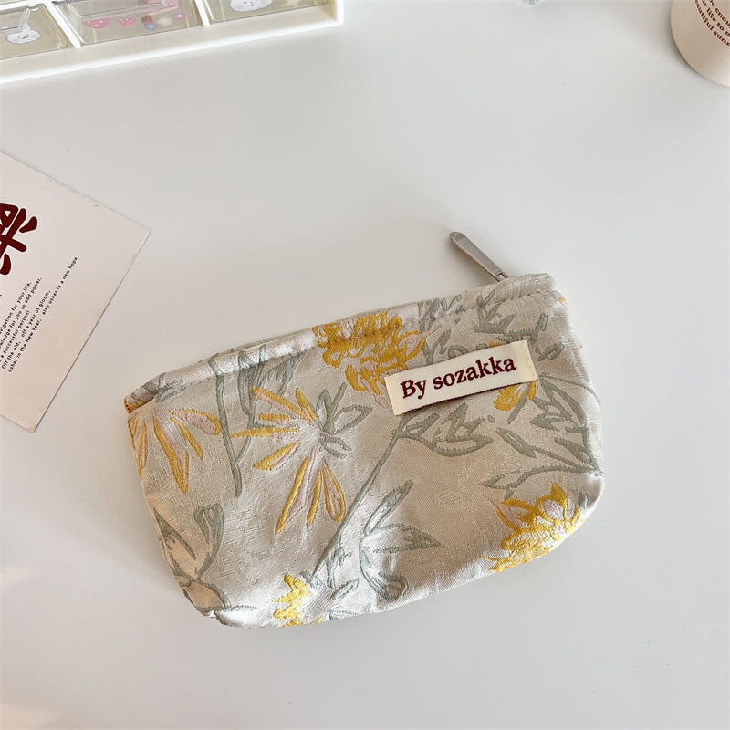 French Relief Flower Makeup Simple Portable Handbag Casual Mobile Phone Handheld Bag