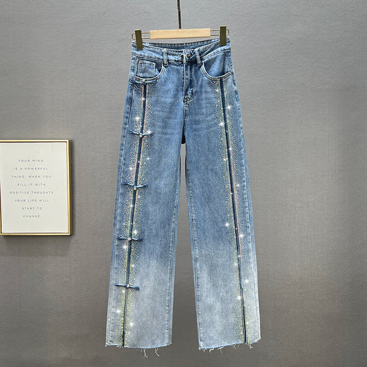Rhinestone Denim Wide-leg Bukser