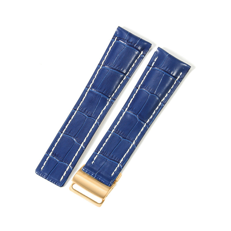 Black Brown Blue Bamboo Grain Cowhide Watch Strap 22mm 24mm