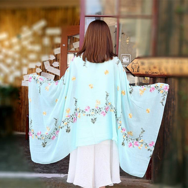 Embroidered Cotton And Linen Scarf Travel Sunscreen Ethnic Style Silk Scarf