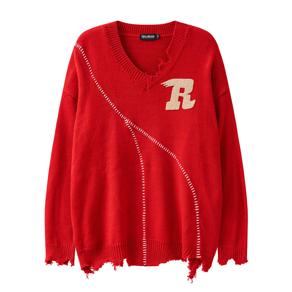 Chaopai Loose Long-sleeved Sweater With Broken Burrs