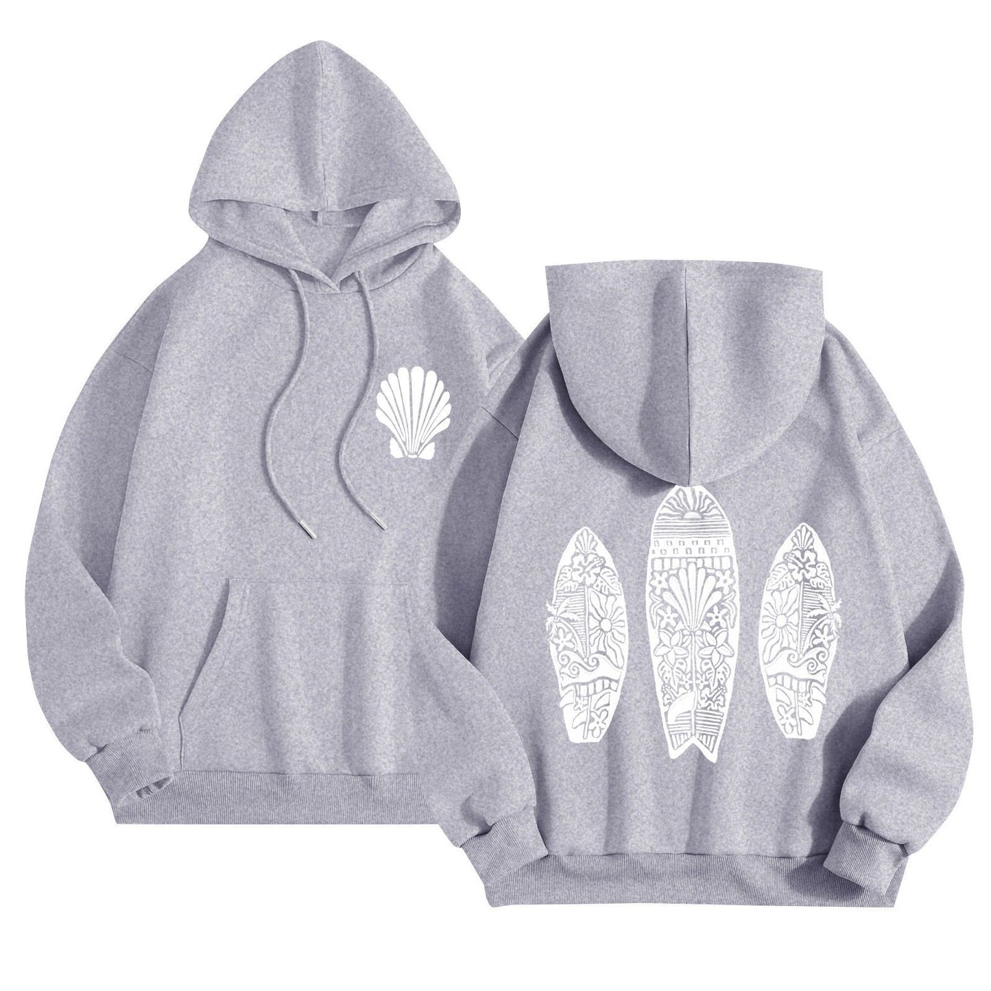 Simple Floral Letter Printing Drop-shoulder Sleeve Ladies Hoodie