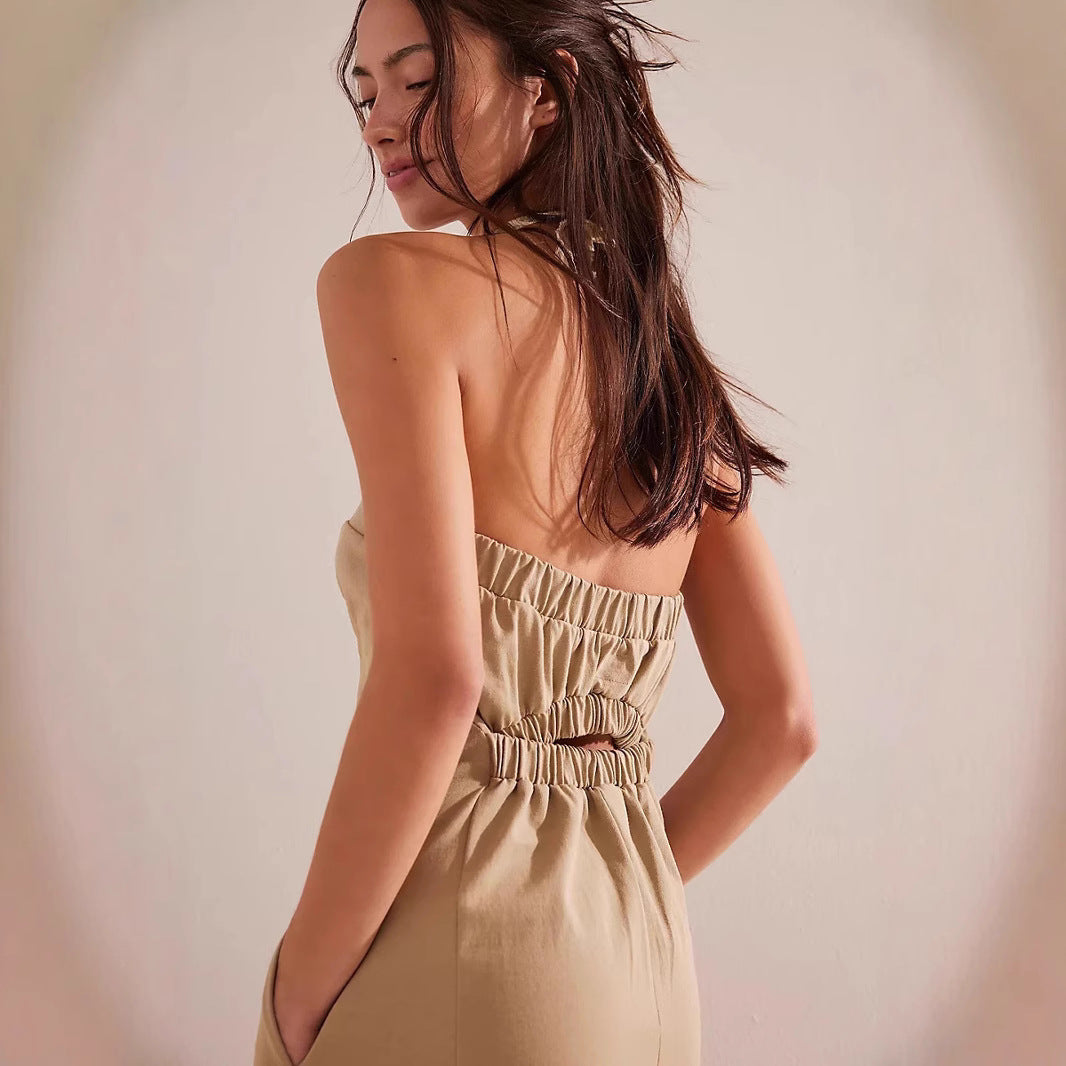 Women's Casual High Waist Wide Leg Sleeveless Jumpsuit