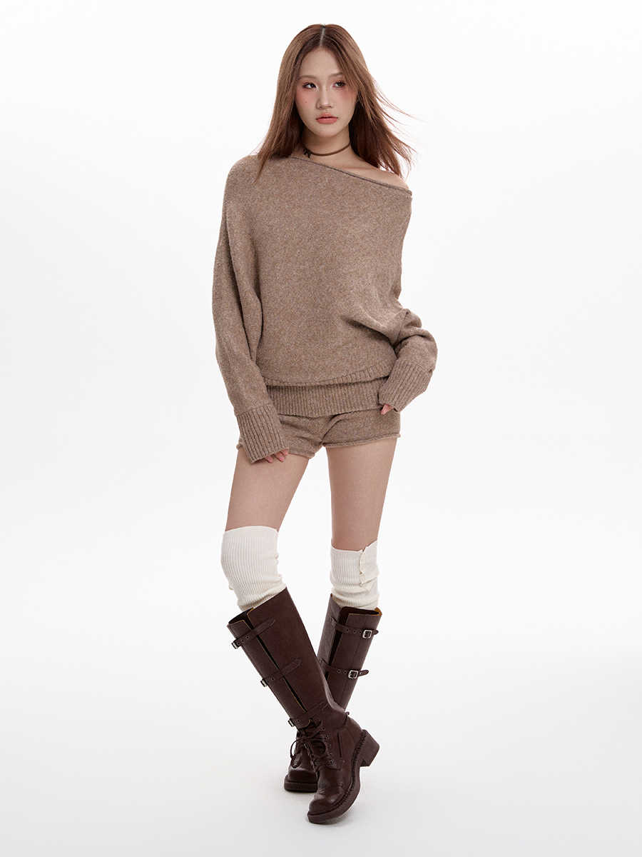 New Loose And Lazy Style Batwing Sleeve Top Off-neck Inner Sweater