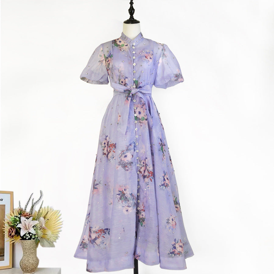 Womens Vintage-Style Floral Print Cinched Waist Dress