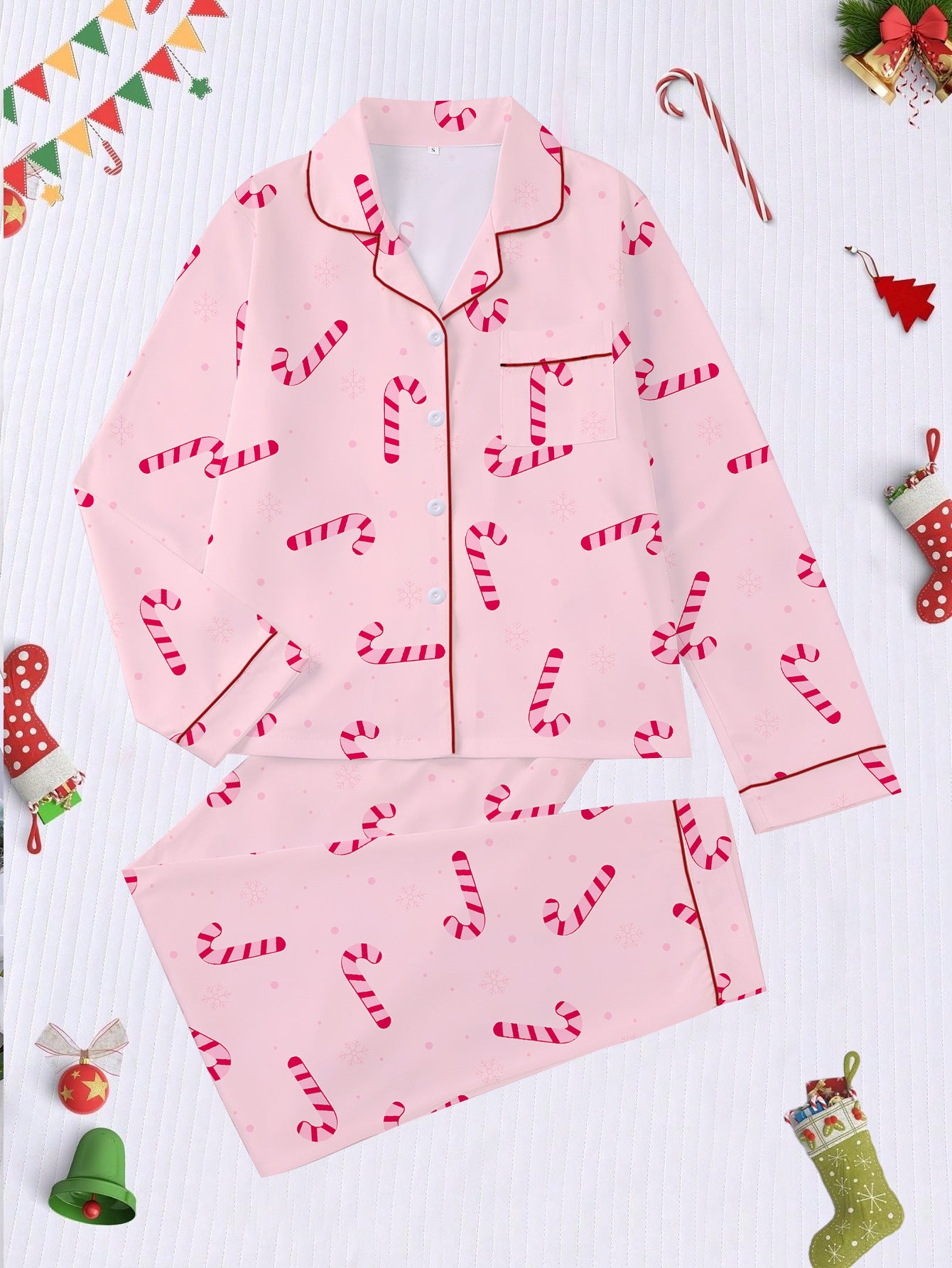 Women's Pajamas Four Seasons Christmas Printing Lapel Long Sleeve