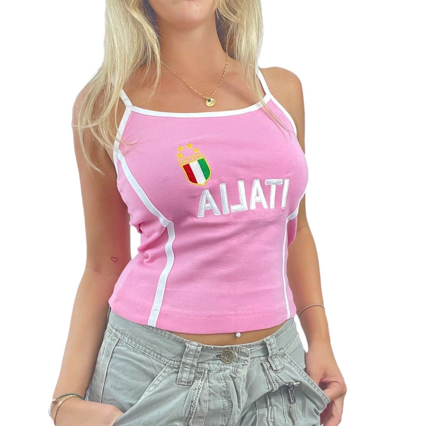 Summer Women's Crew Neck Casual Letters Embroidered Street Vest