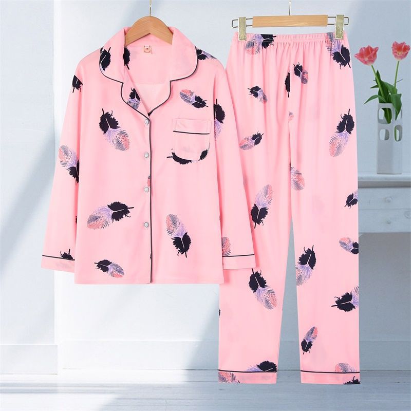 Womens Long-Sleeve Cardigan Pajama Set Thin Style