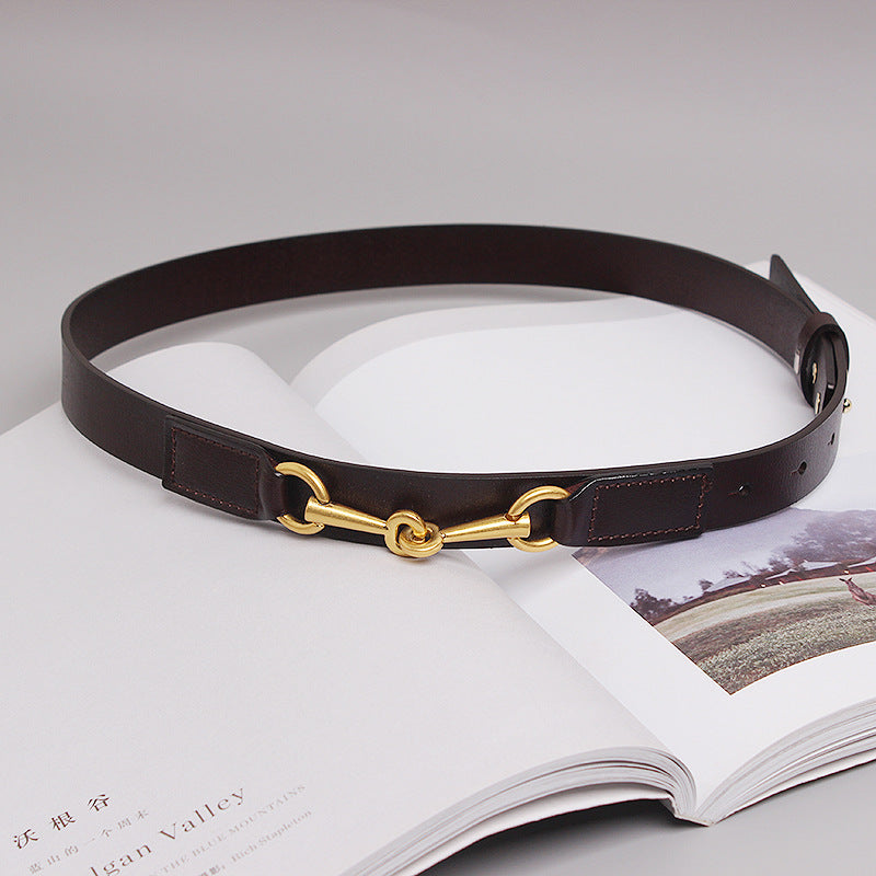 Fashion Simple Female Cowhide Horsebit Belt