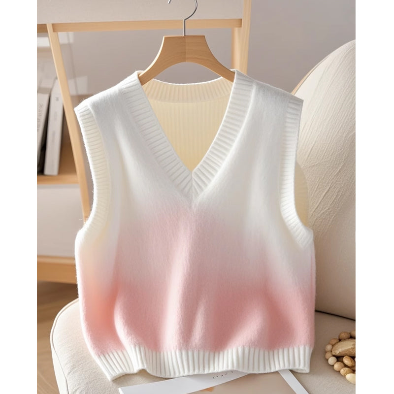 Women's Gradient V-neck Knitted Vest Sweater