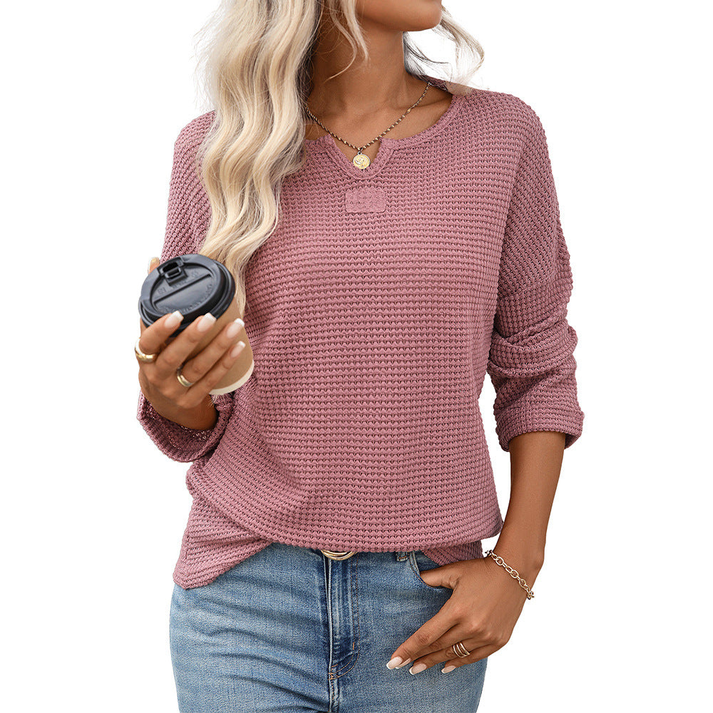 Women's Autumn Striped Waffle Knitted T-shirt