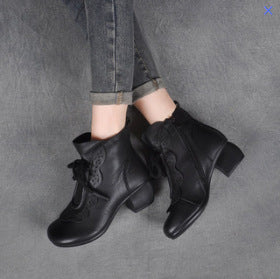 Autumn And Winter New National Style Cowhide Ankle Boots
