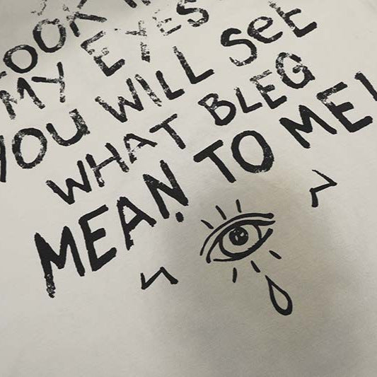 Retro Graffiti Letter Eye Printing Spray Painting Dirty Short Sleeve