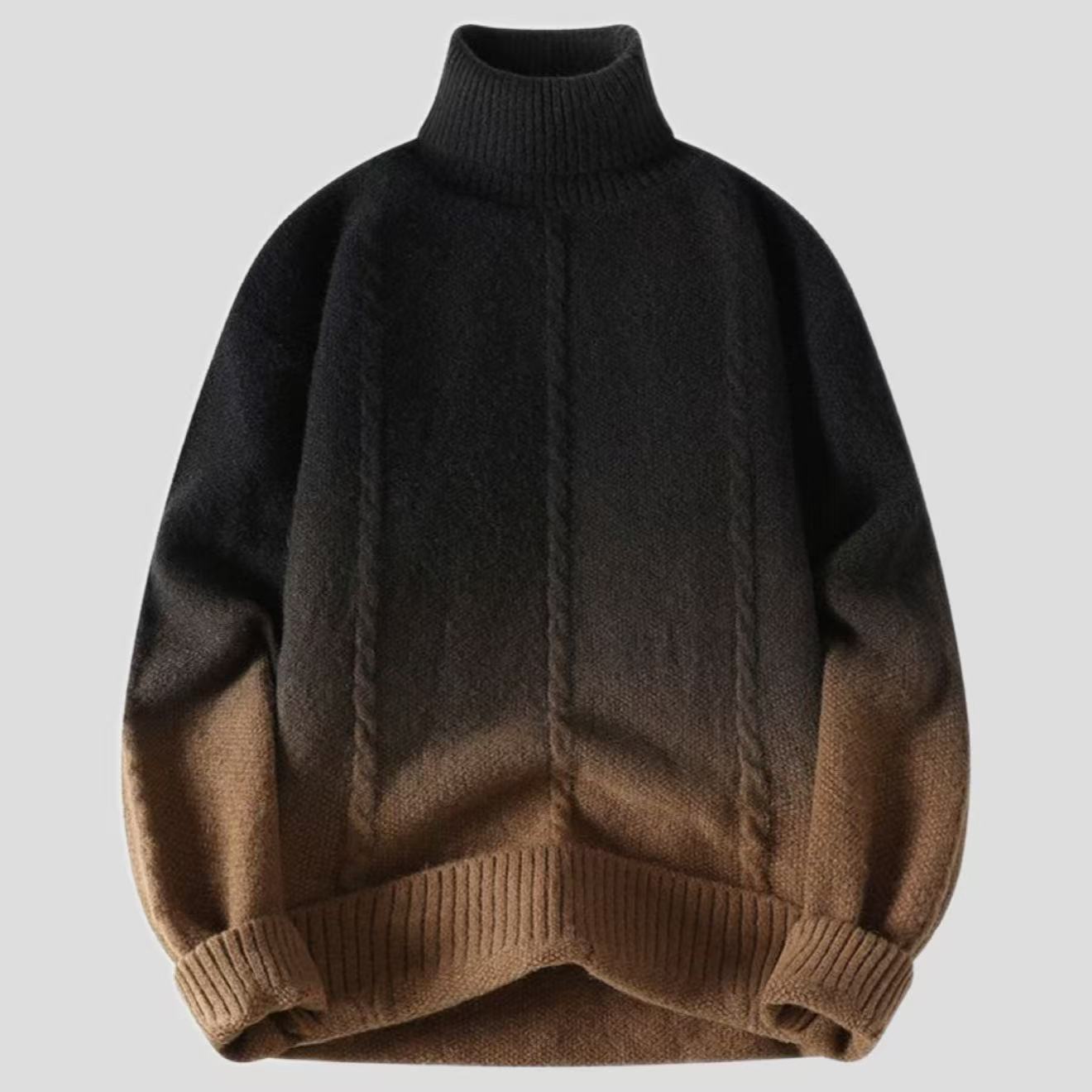 Mens Fashionable High-Neck Gradient Knitted Sweater