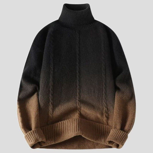Mens Fashionable High-Neck Gradient Knitted Sweater