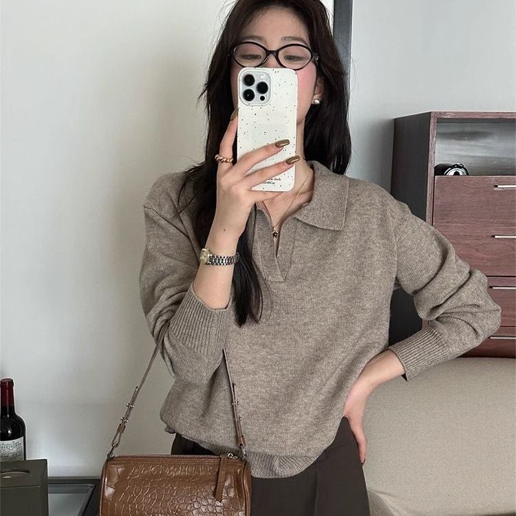 Womens Casual Retro Long-Sleeve Knitted Sweater