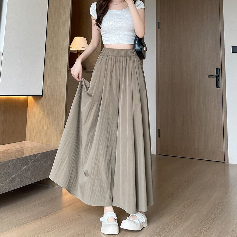 High Waist Slimming A- Line Skirt Casual Small Ice Silk Wide-leg Pants