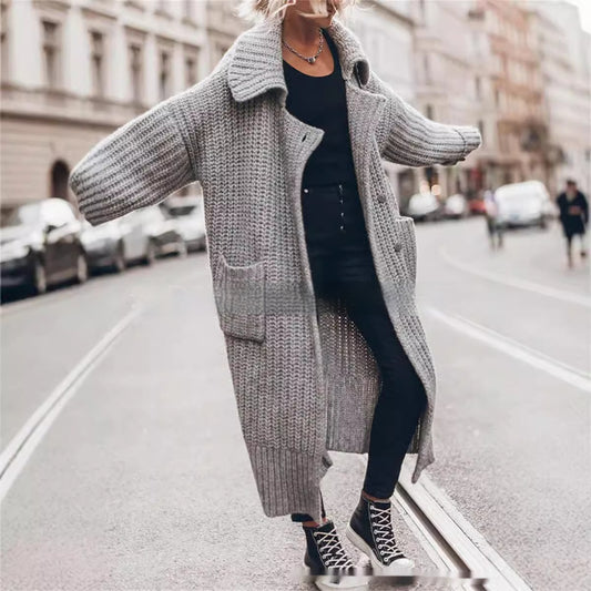 Large Lapel Knitted Cardigan Coat Sweater