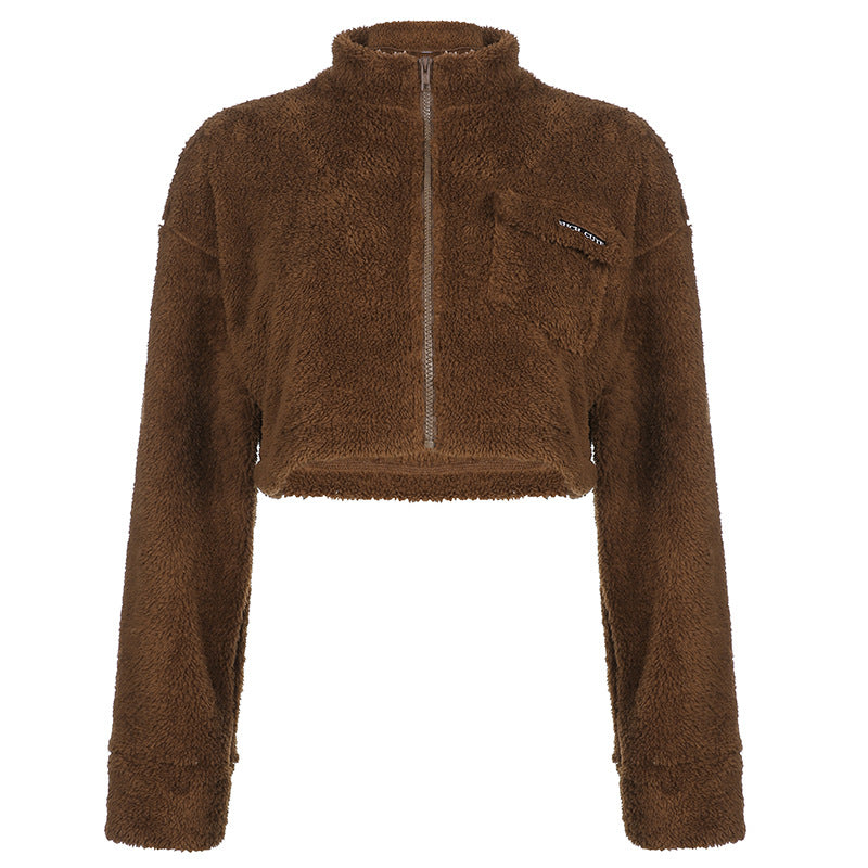 Double Sided Fleece Short Loose Fur Coat Outside