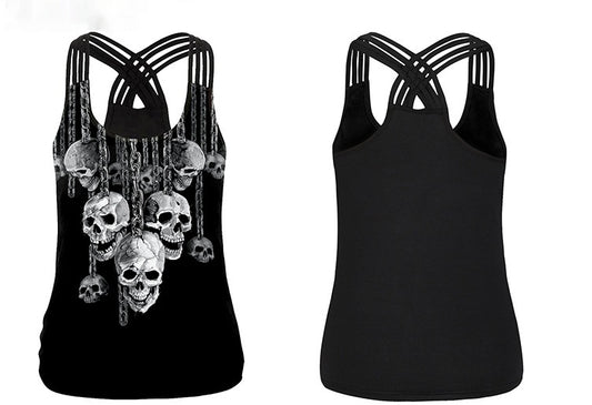 Digital Print Camisole Dødningehovedvest Dame Casual Åndbar Undertrøje