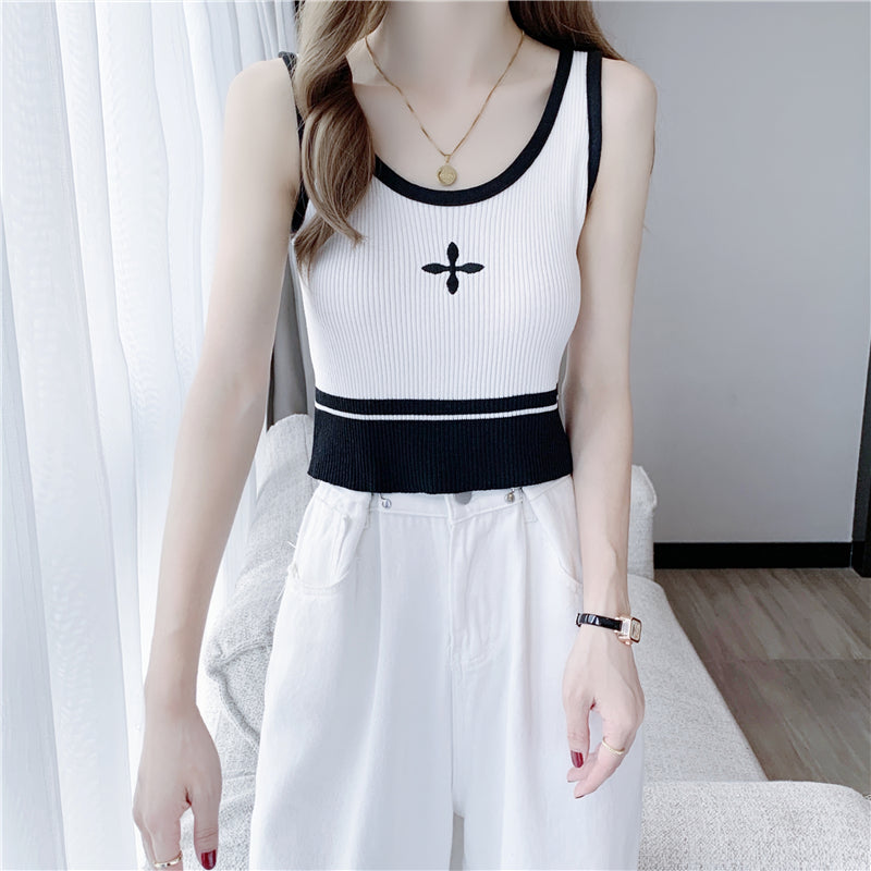 Outer Wear Short Knitted Bottoming Sleeveless T-shirt Top