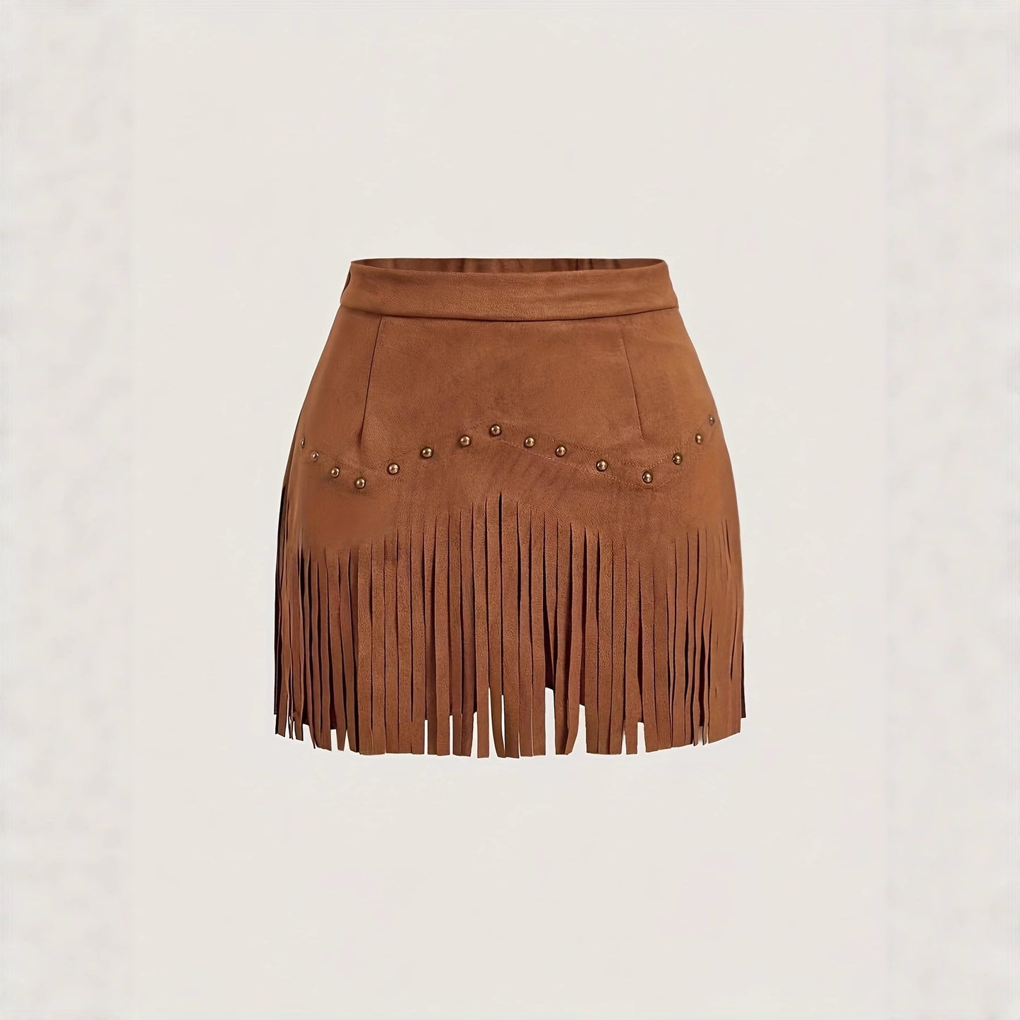 Womens Retro Rivet Tassel Mini Skirt